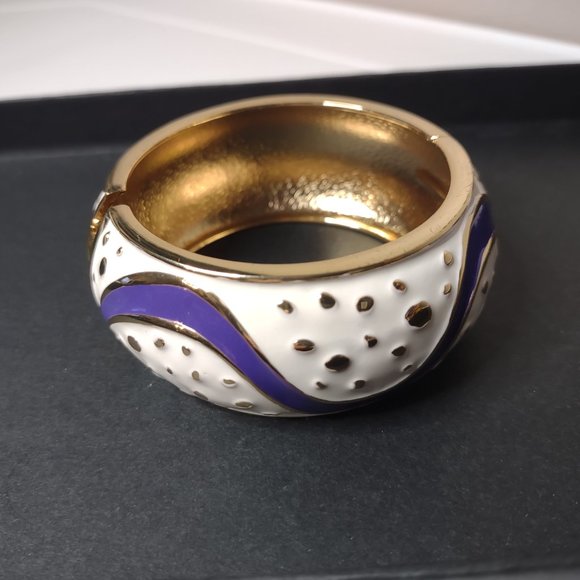 White, Purple, And Gold Tone 7 Inch Hinged Bangle - Picture 9 of 11